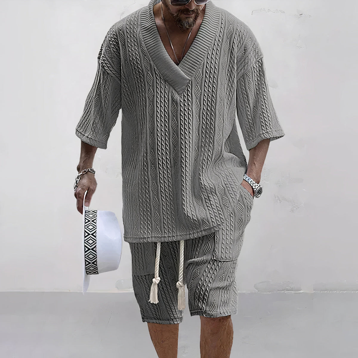 Adan Strickhemd- und Shorts-Set