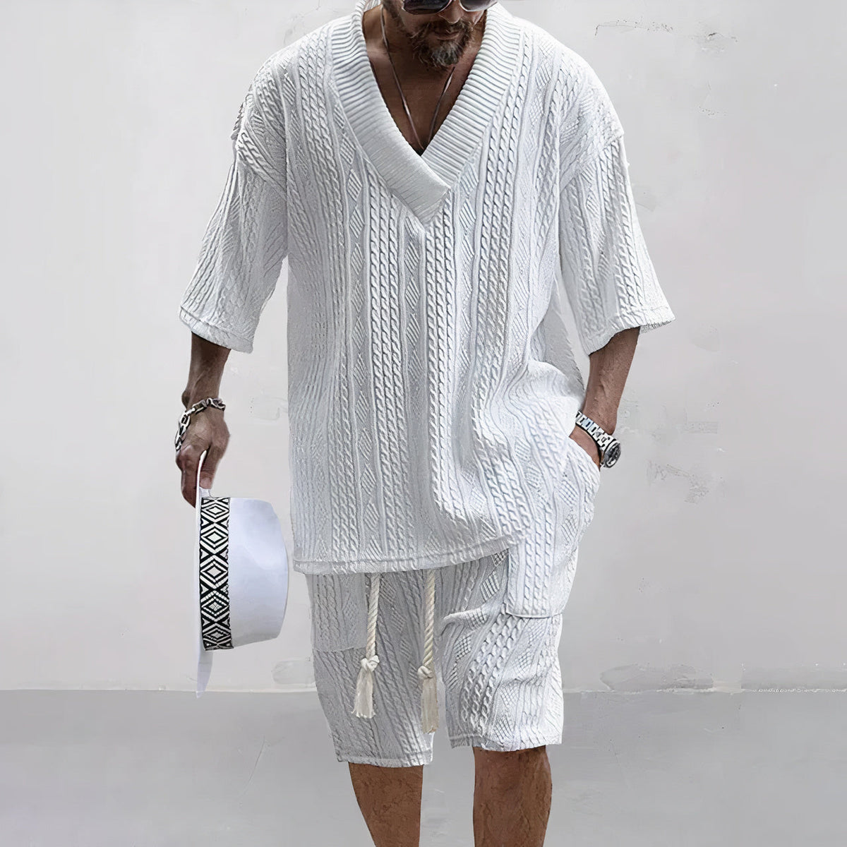 Adan Strickhemd- und Shorts-Set