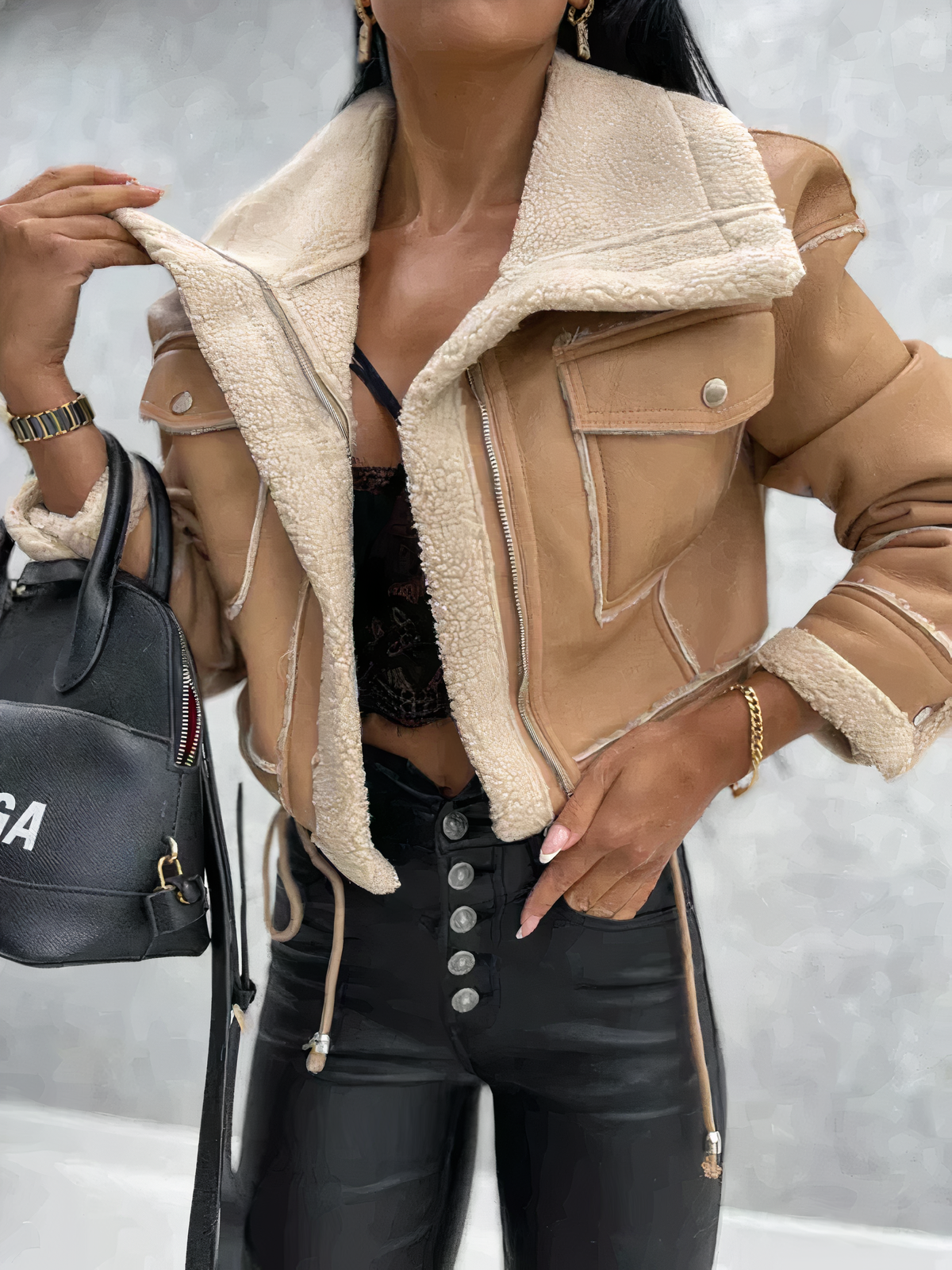 Stylishe Damen Winterjacke aus Leder - Aisha