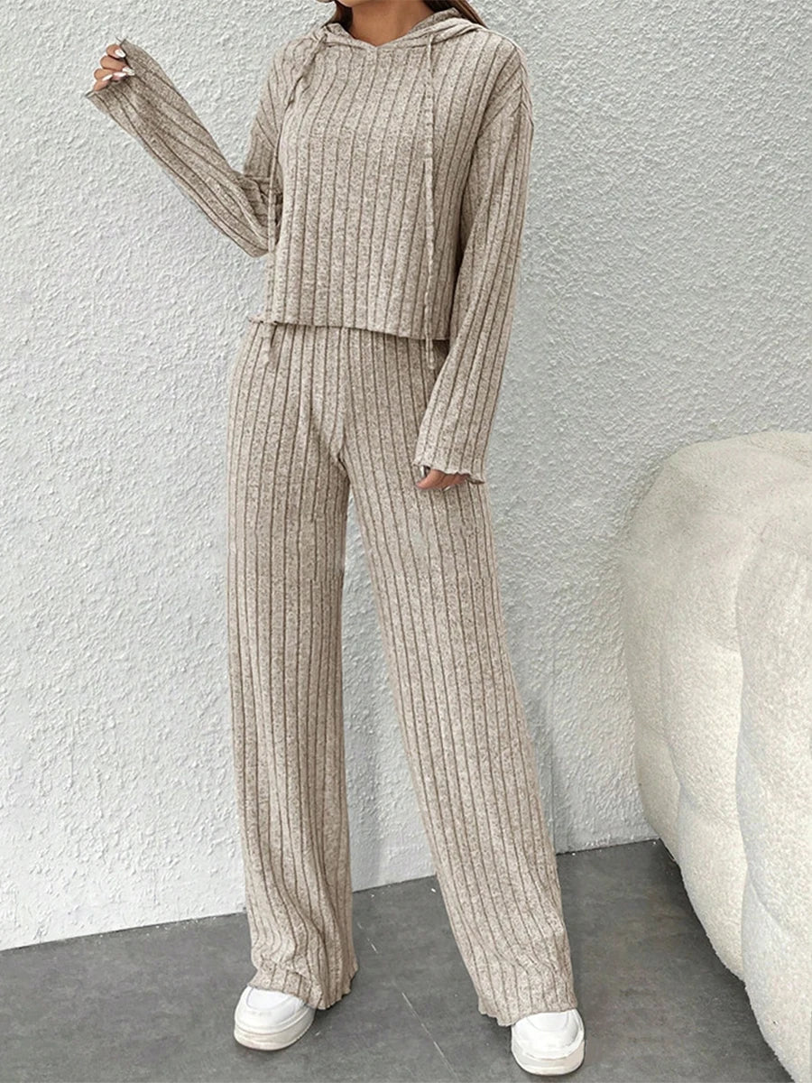 Strick-Kapuzenpullover und Hose Set - Alora