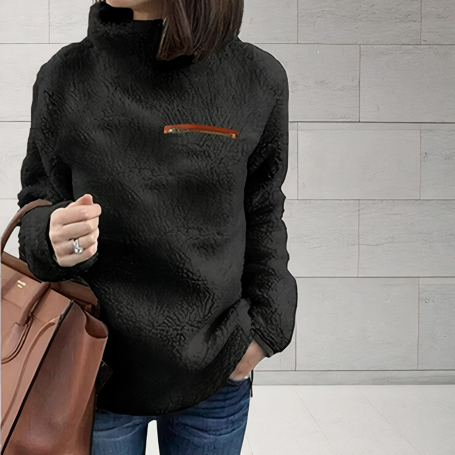 ModeGeist | Woll-Rollkragenpullover mit Druck