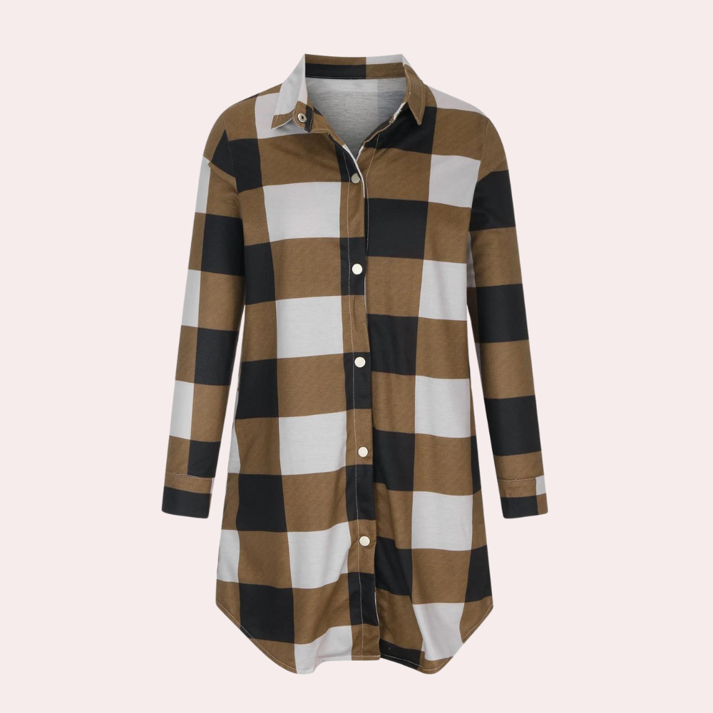 ModeGeist | Kariertes Herbstjacke in Midilänge für Damen