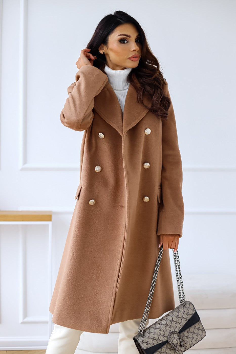 ModeGeist | Damen Winter Wollmantel Schickes Doppelreiher Trenchdesign
