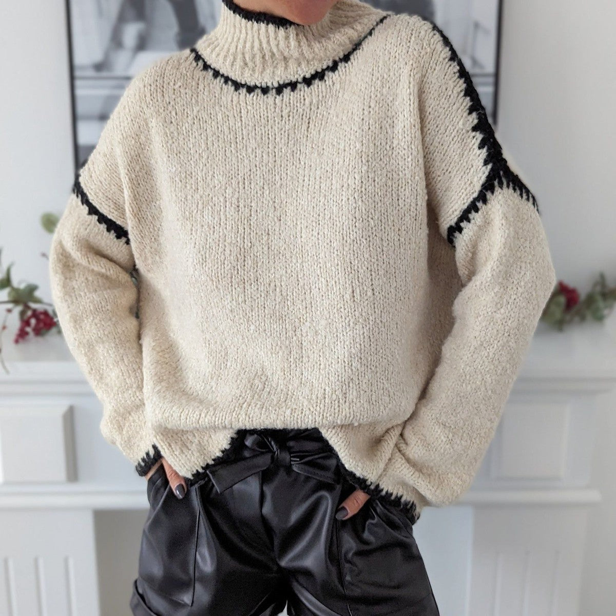 ModeGeist | Strickpullover mit Hohem Kragen Wollmischung Warm und Stilvoll
