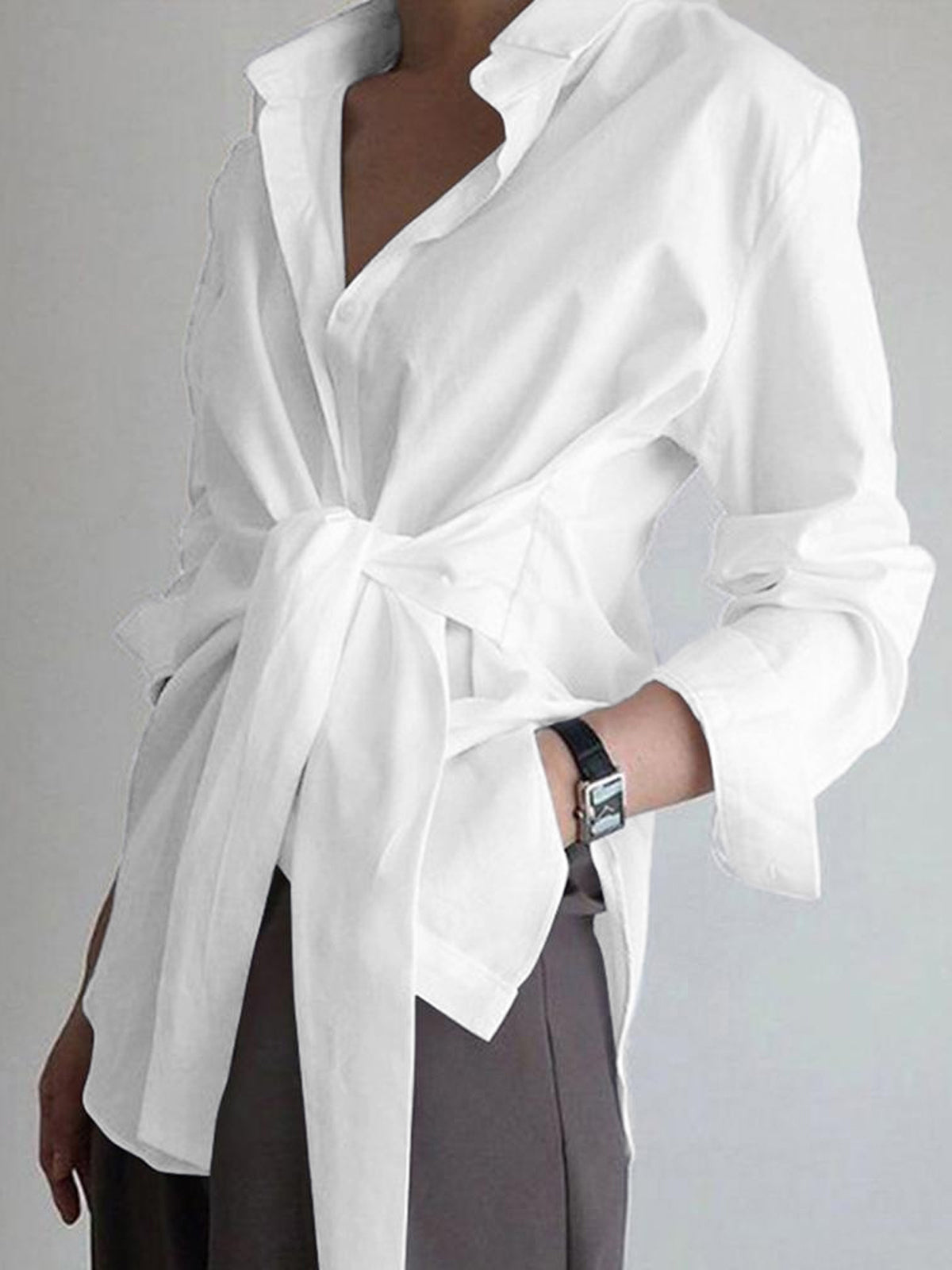 ModeGeist | Hemd mit Bindeband in Der Taille Baumwollmischung Elegant und Zeitlos