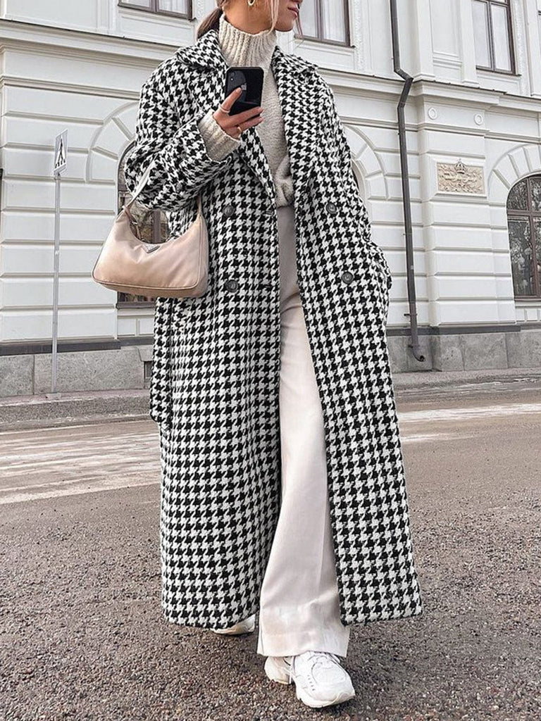ModeGeist | Hahnentritt Langmantel Elegante Übergröße Winteroberbekleidung