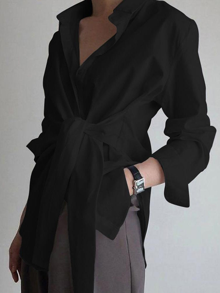 ModeGeist | Hemd mit Bindeband in Der Taille Baumwollmischung Elegant und Zeitlos