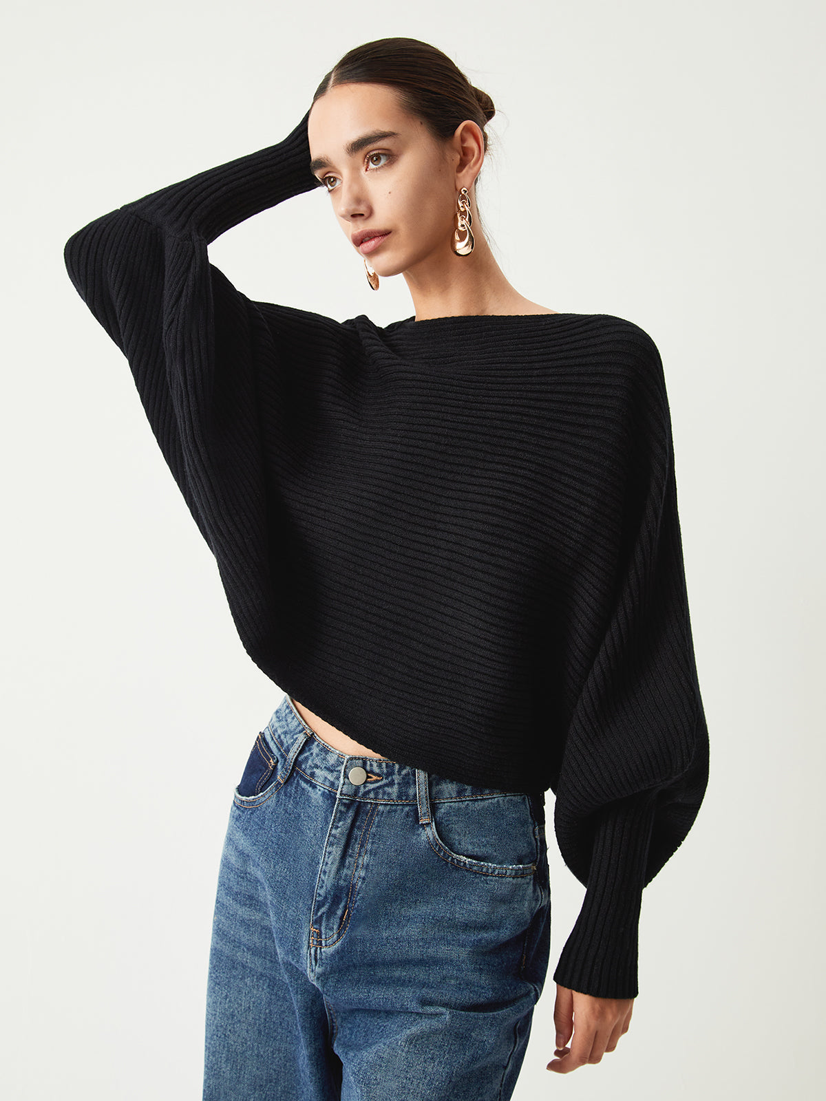 ModeGeist | Rippstrick Batwing Pullover Weich und Stilvoll Entspannte Eleganz