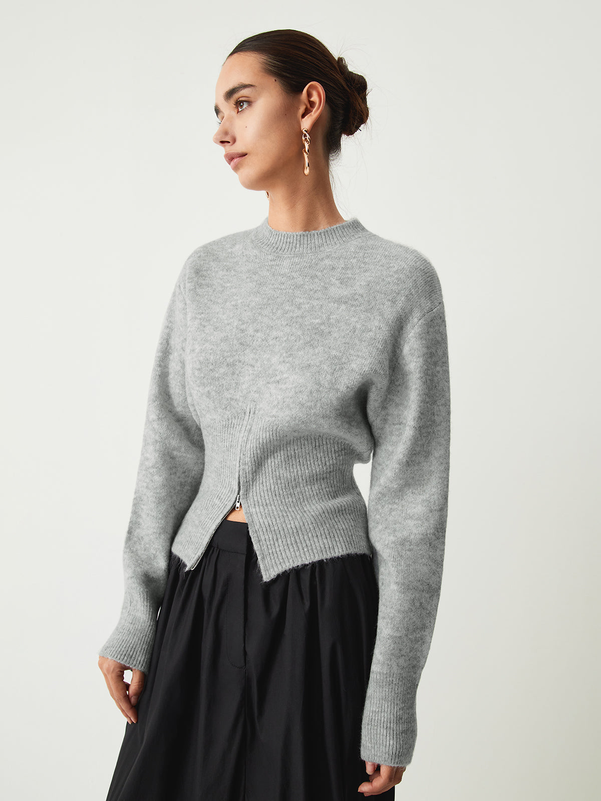 Fudus Damen-Pullover mit Halbzip und Fuzzy-Material