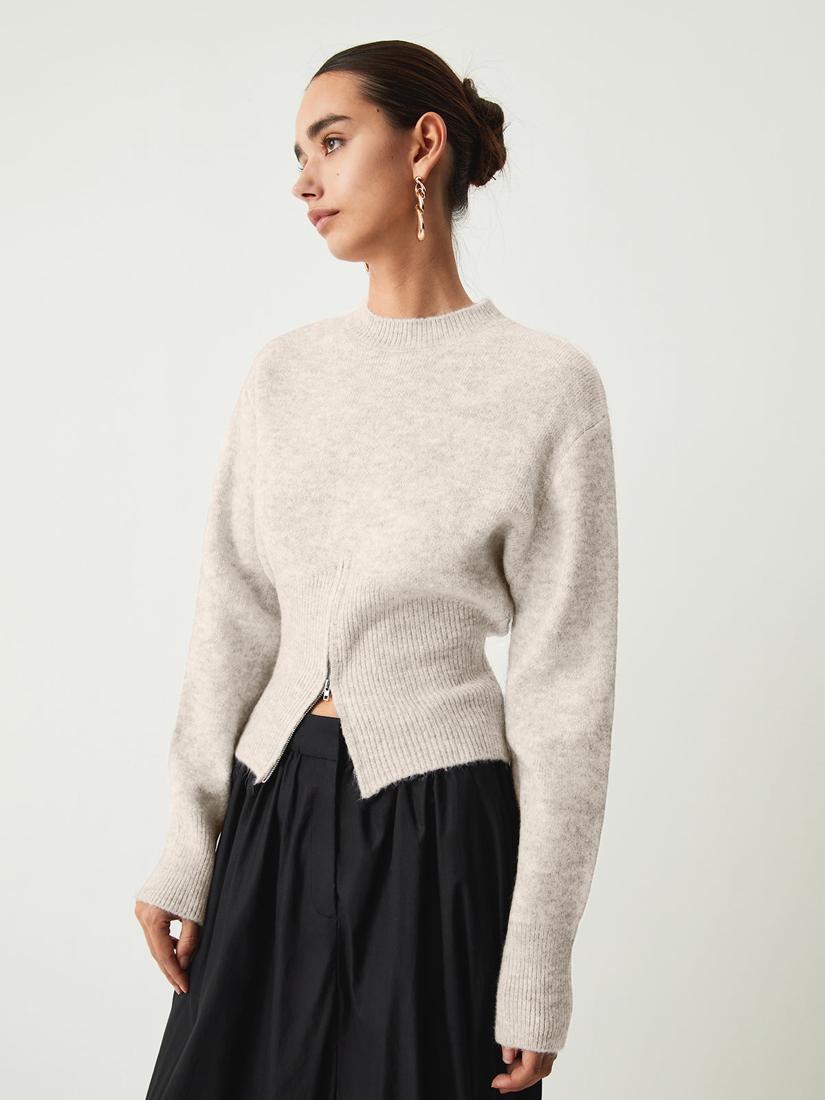 Fudus Damen-Pullover mit Halbzip und Fuzzy-Material
