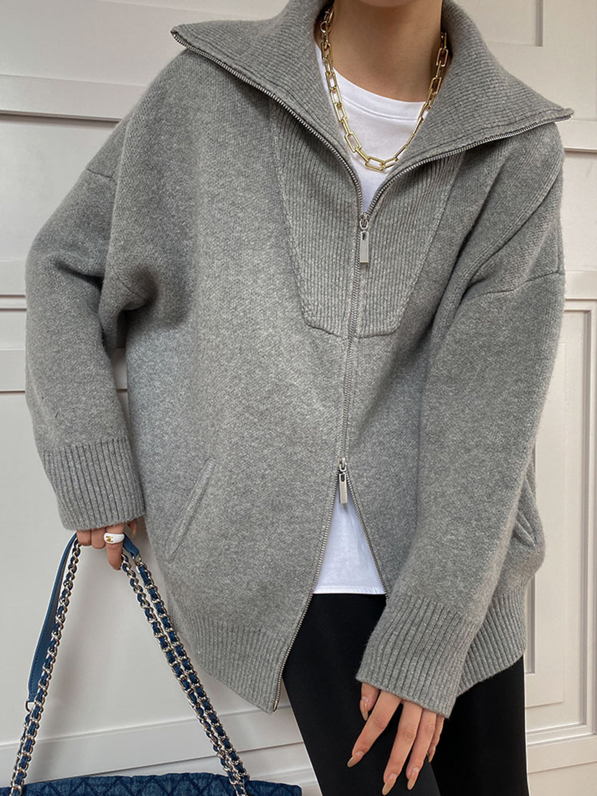 ModeGeist | Oversized Strickjacke mit Reißverschluss Weich und Warm Lässige Eleganz