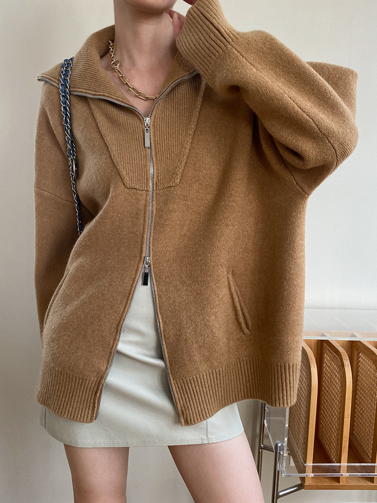 ModeGeist | Oversized Strickjacke mit Reißverschluss Weich und Warm Lässige Eleganz