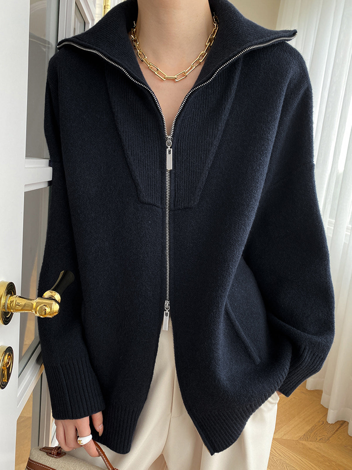 ModeGeist | Oversized Strickjacke mit Reißverschluss Weich und Warm Lässige Eleganz