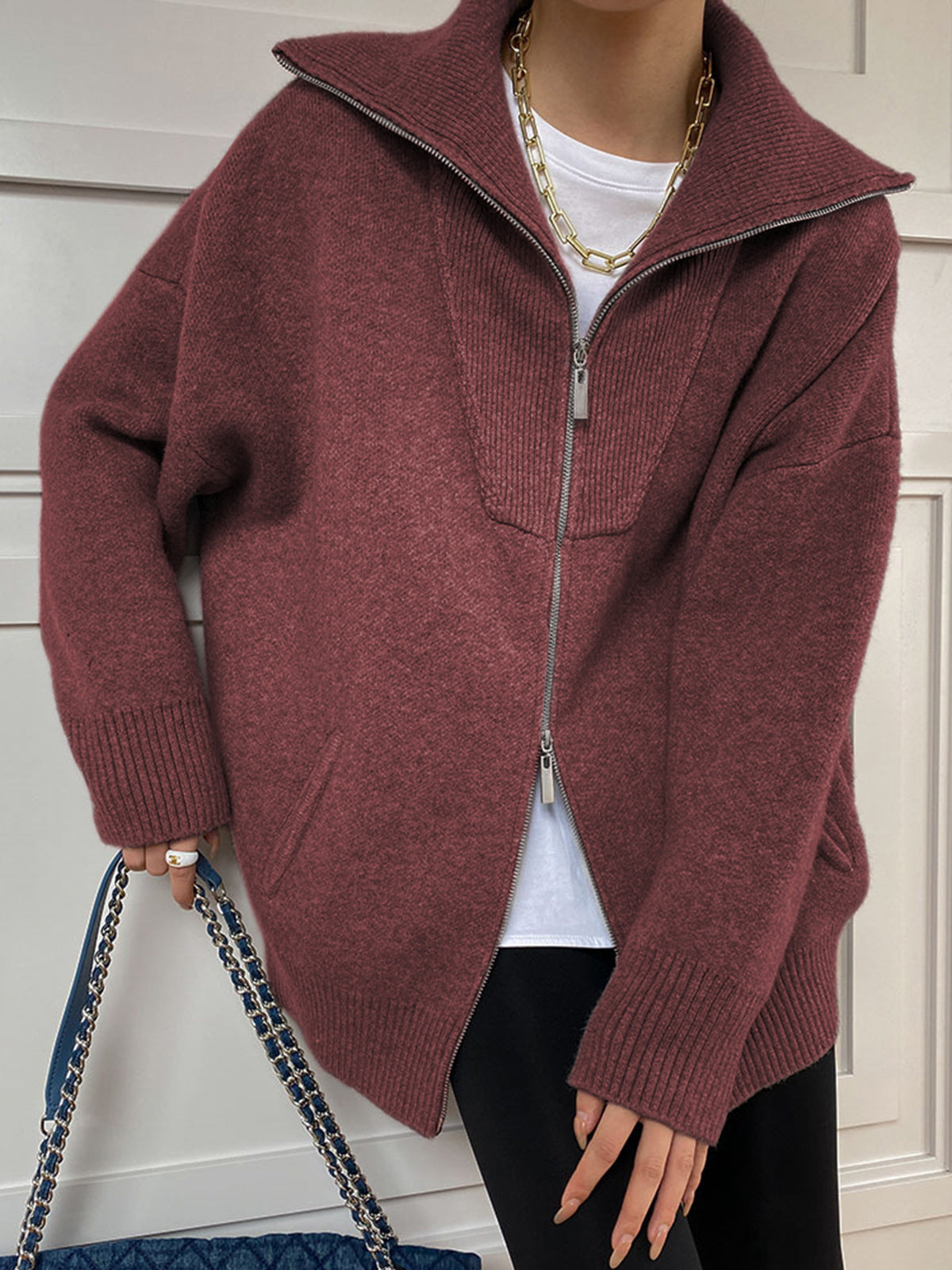 ModeGeist | Oversized Strickjacke mit Reißverschluss Weich und Warm Lässige Eleganz