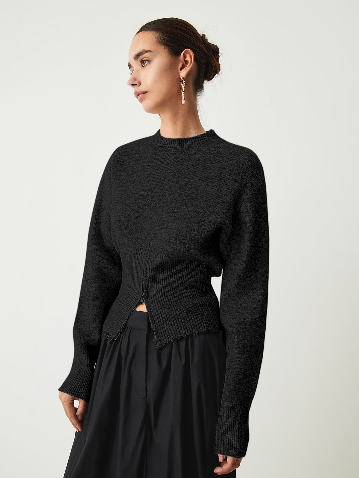 Fudus Damen-Pullover mit Halbzip und Fuzzy-Material