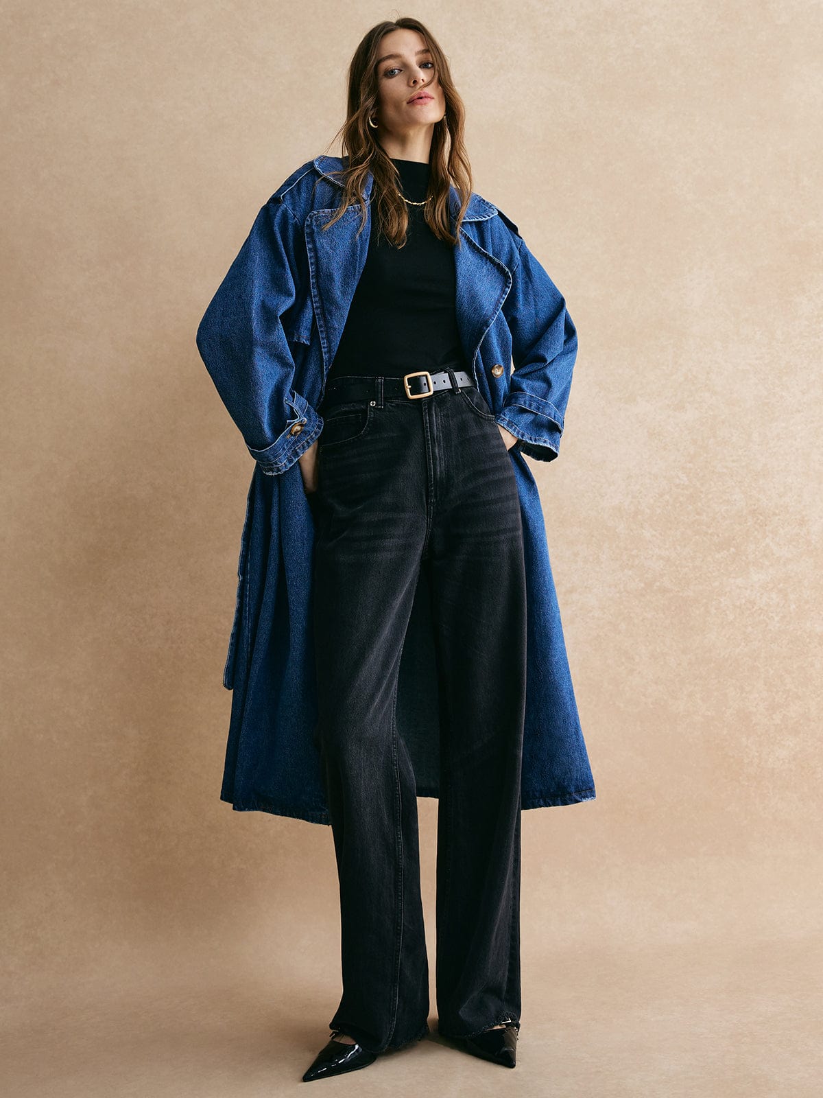 ModeGeist | Übergröße Denim Trenchcoat Trendig, Lässig & Zeitlos