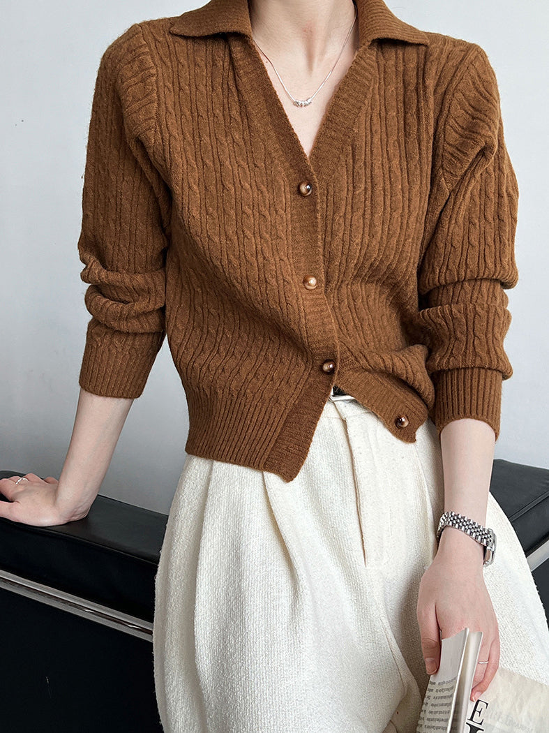 ModeGeist | Rippstrickcardigan mit Kragen V-ausschnitt Klassisch und Warm