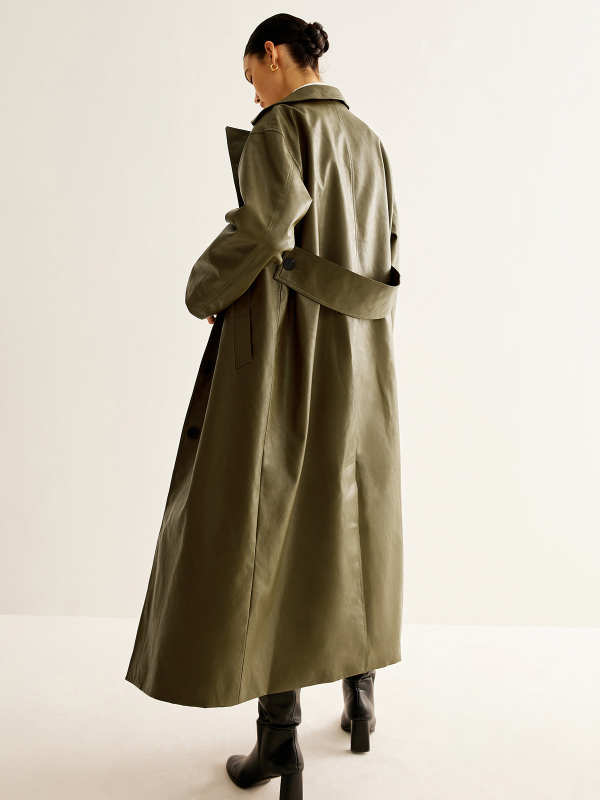 ModeGeist | Vintage Grün Lange Lederjacke für Damen