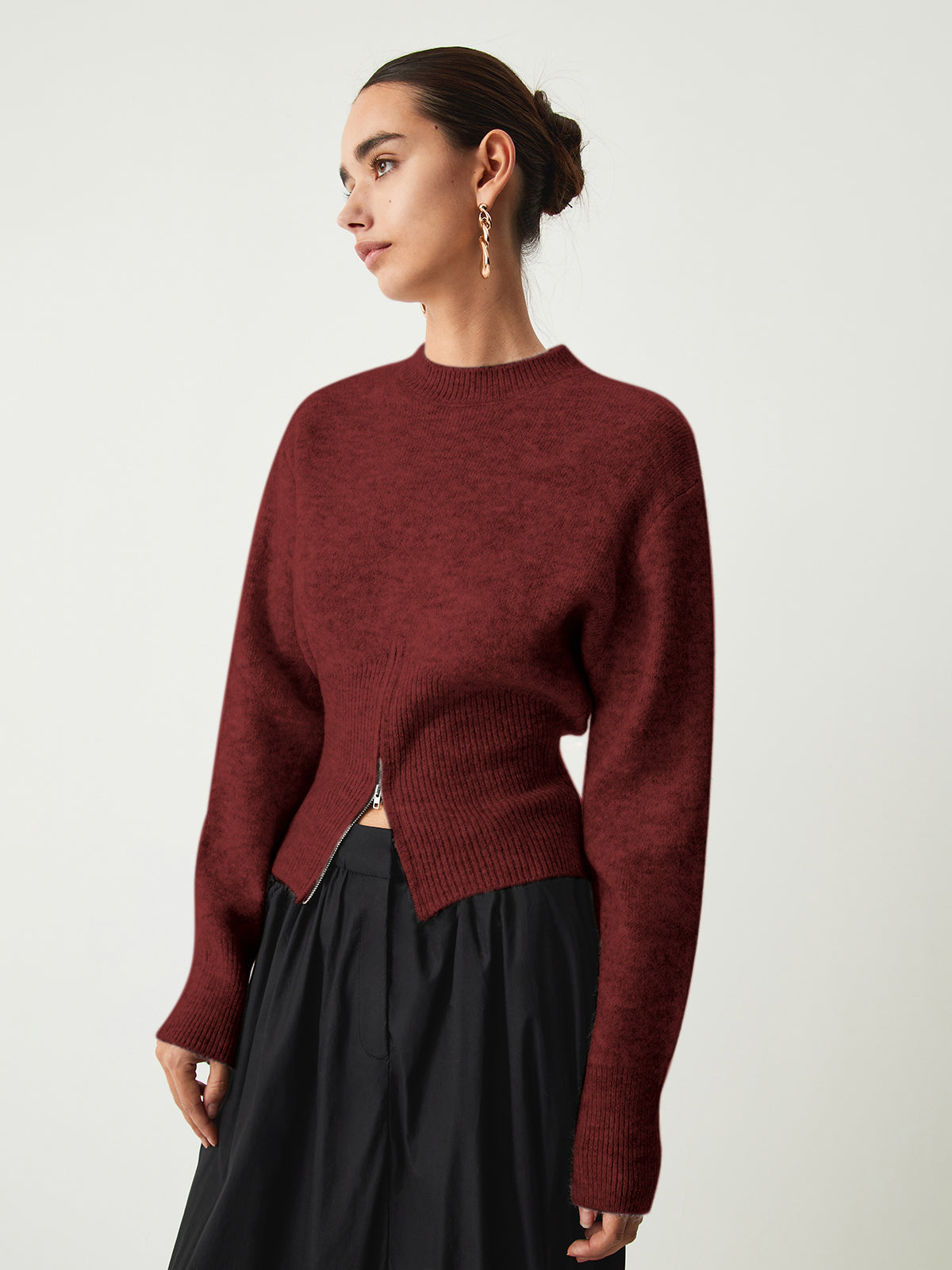 Fudus Damen-Pullover mit Halbzip und Fuzzy-Material