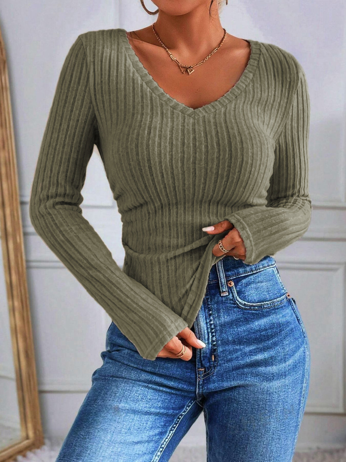 ModeGeist | Rippstrick-bluse mit V-ausschnitt Weich und Stilvoll Perfekt für Den Alltag