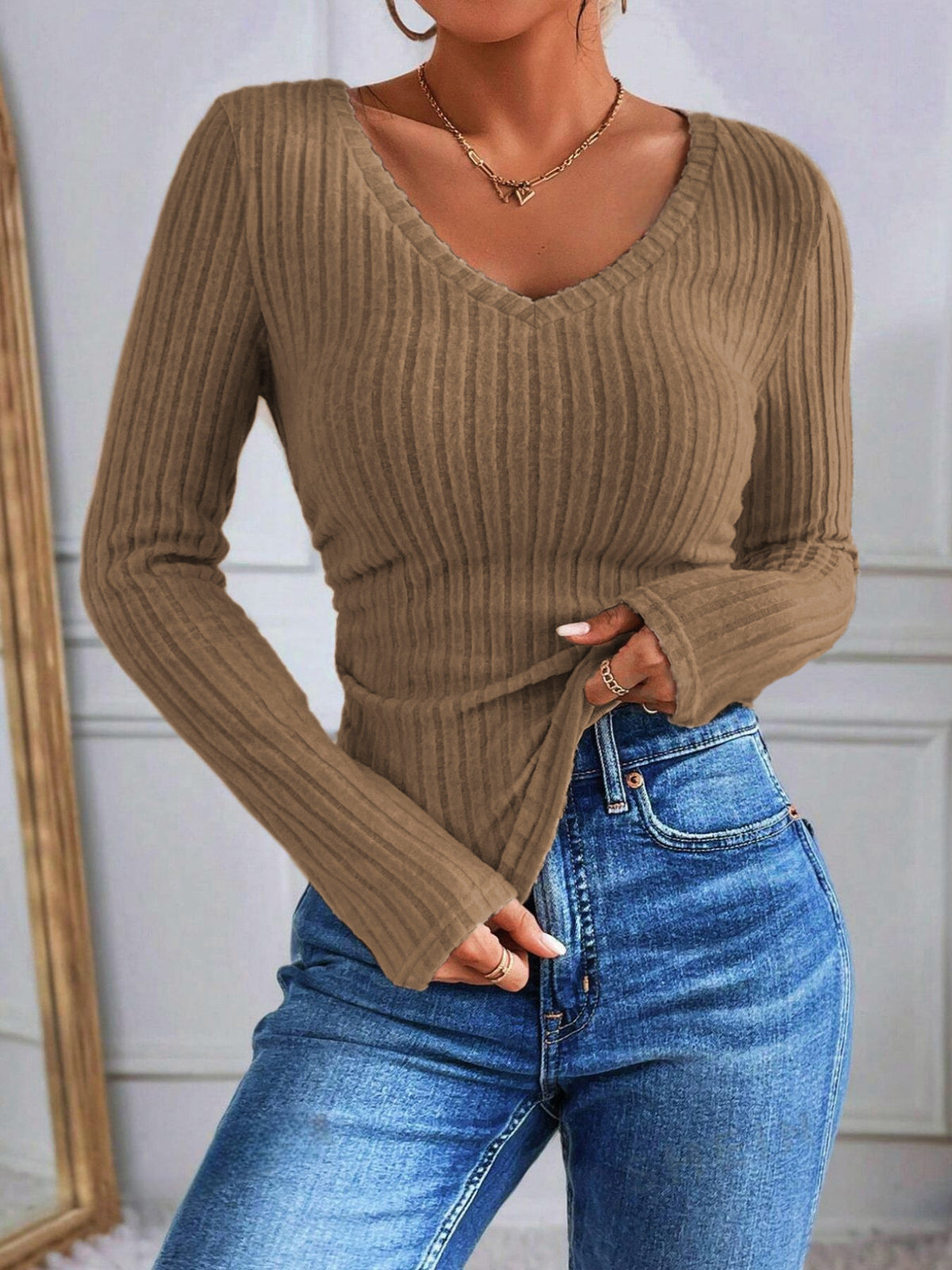 ModeGeist | Rippstrick-bluse mit V-ausschnitt Weich und Stilvoll Perfekt für Den Alltag