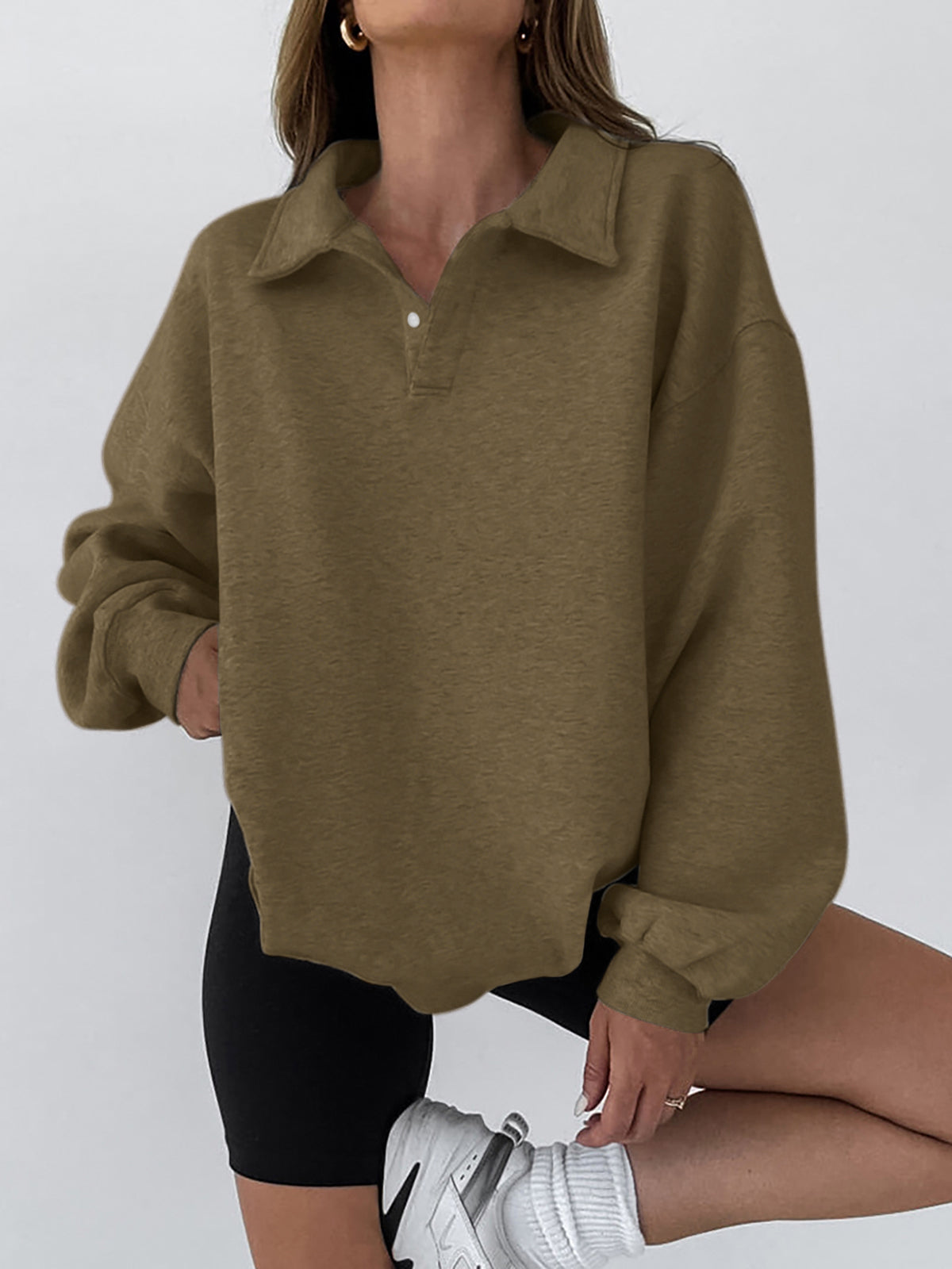 ModeGeist | Sweatshirt mit Kragen Baumwollmischung Lässig und Trendy