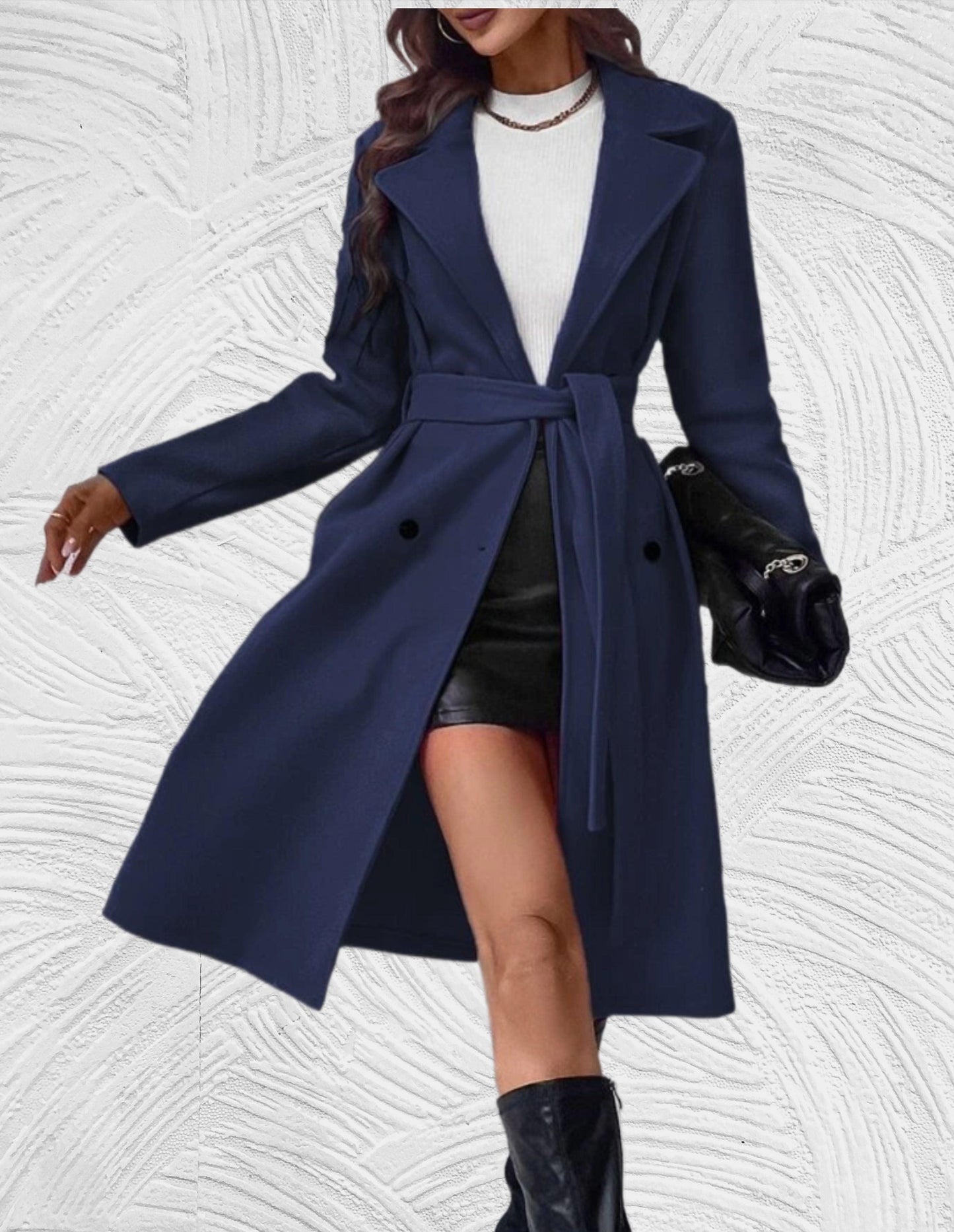 ModeGeist | Lange und Oversized Jacke mit Knopfverschluss, Brusttaschen und Bindegürtel