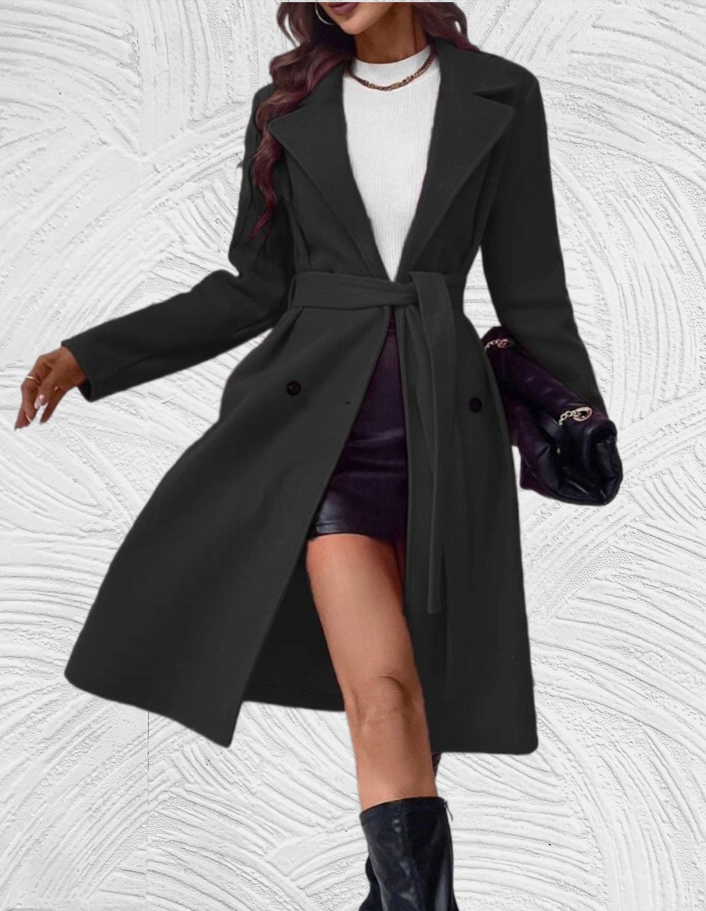 ModeGeist | Lange und Oversized Jacke mit Knopfverschluss, Brusttaschen und Bindegürtel