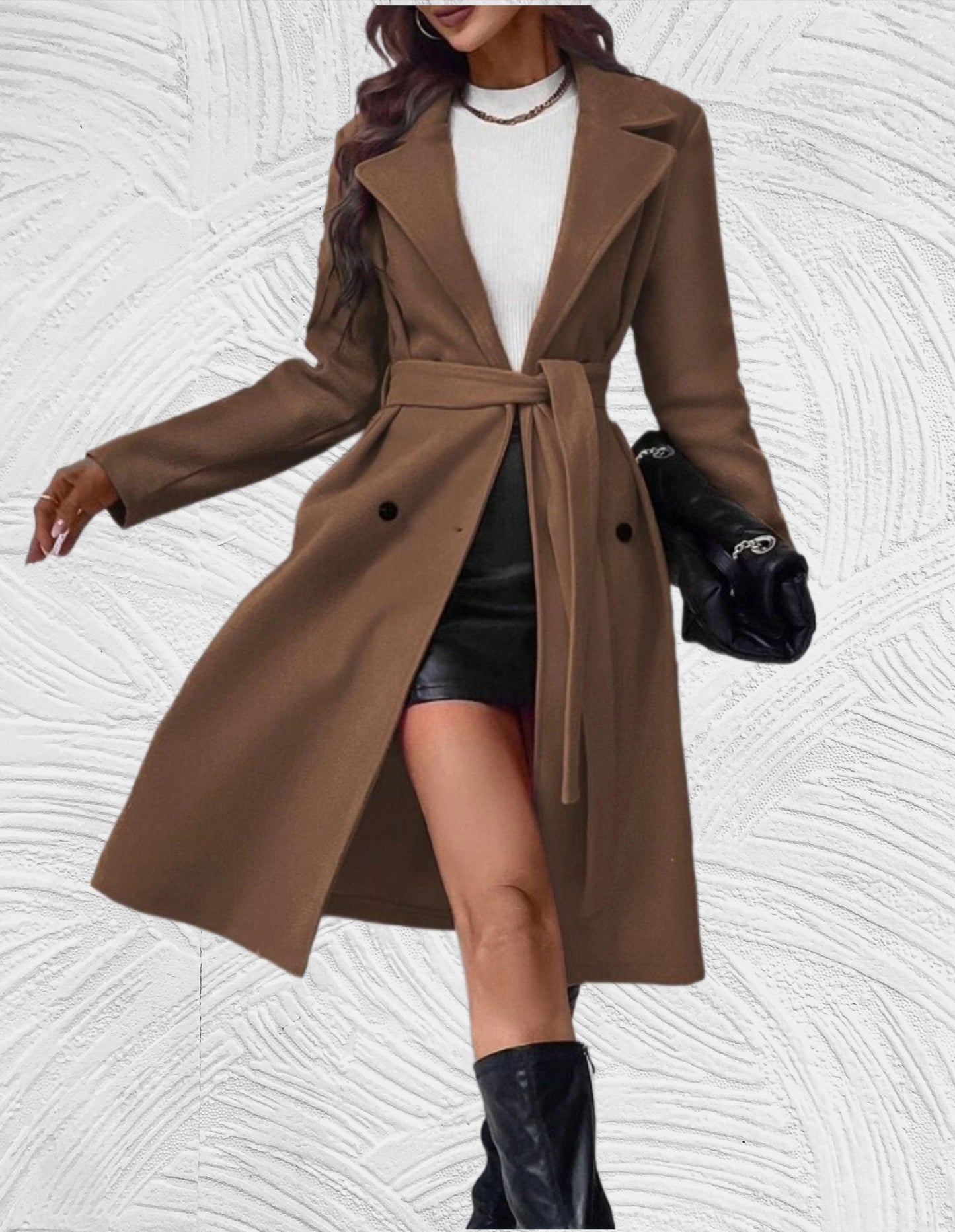 ModeGeist | Lange und Oversized Jacke mit Knopfverschluss, Brusttaschen und Bindegürtel