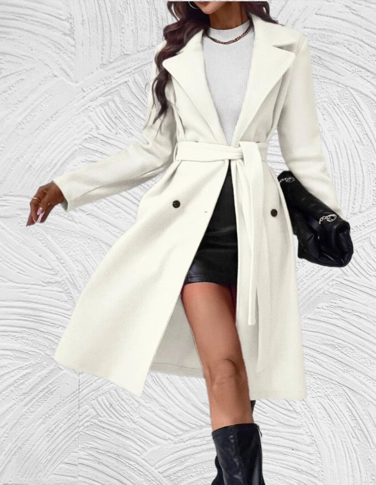 ModeGeist | Lange und Oversized Jacke mit Knopfverschluss, Brusttaschen und Bindegürtel
