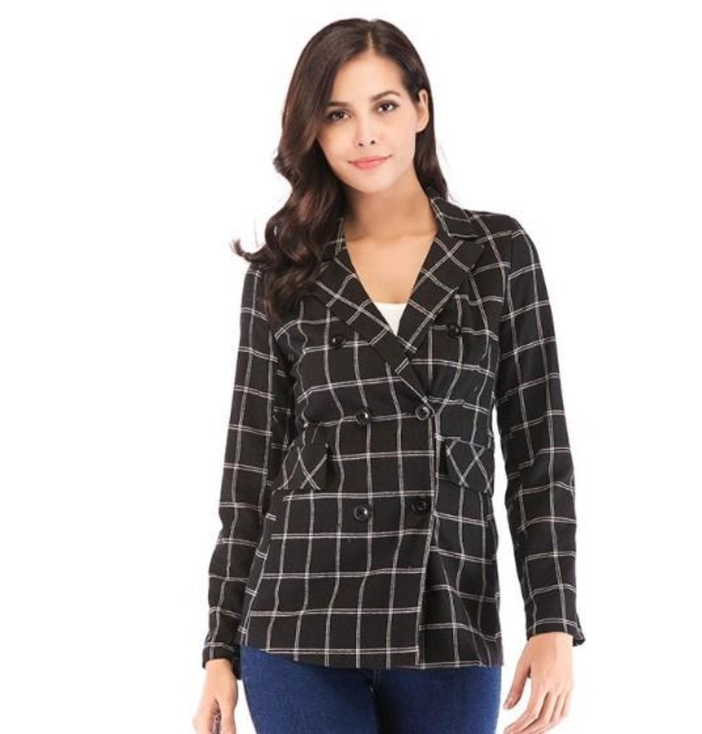 ModeGeist | Klassisch Karierter Blazer Doppelreihiges Design Elegant und Modern