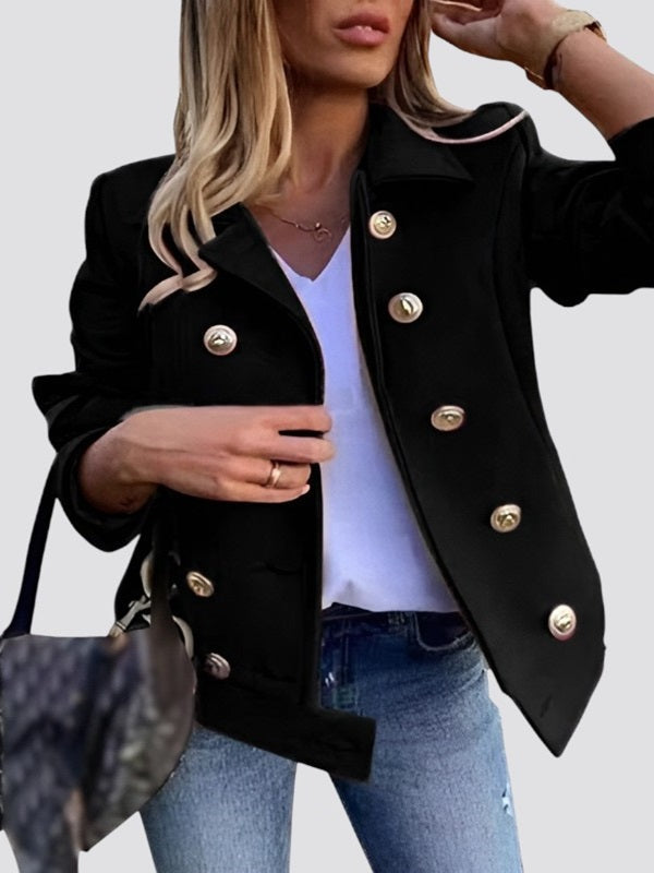 ModeGeist | Kurze Wolljacke mit Doppelreihigem Design Wollmischung Klassisch und Elegant