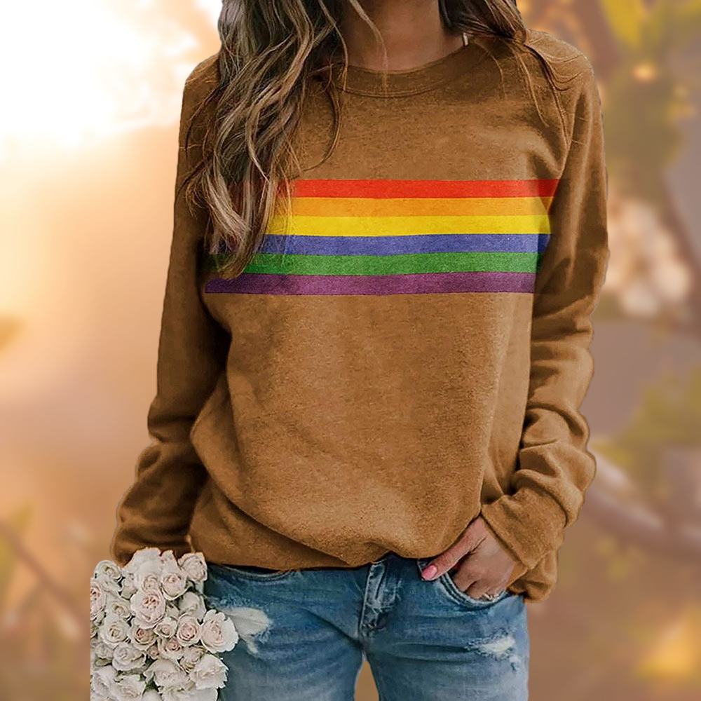 ModeGeist | Weicher Baumwollpullover Mit Regenbogenstreifen