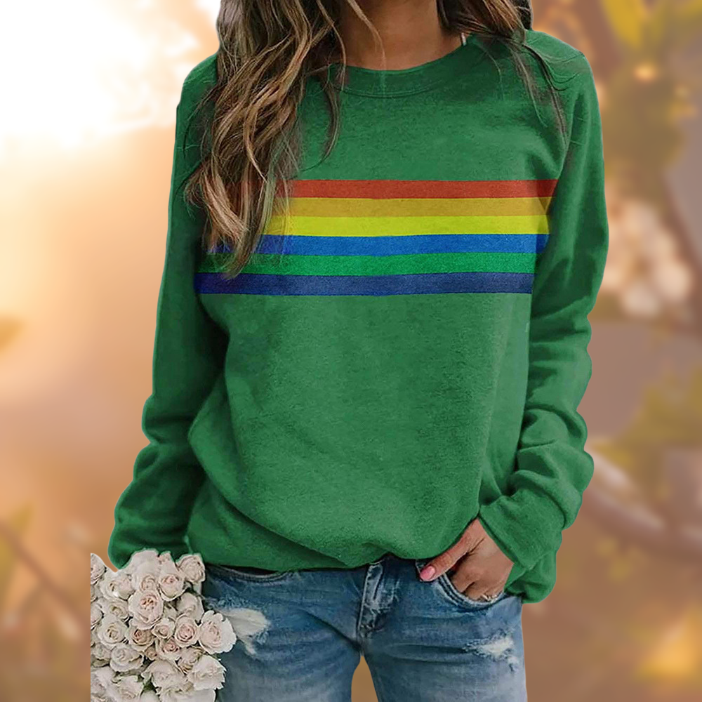 ModeGeist | Weicher Baumwollpullover Mit Regenbogenstreifen