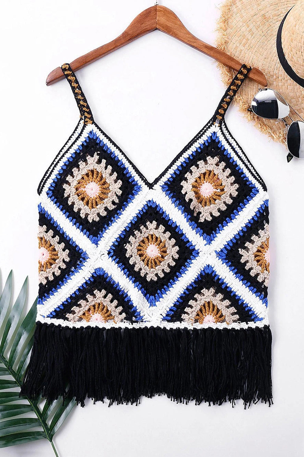 Fudus Crochet Fringe Neck Cover-Up Top
 - Krohn-e
