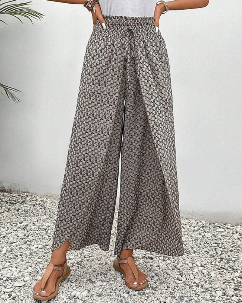 MODEGEIST Damen Wide-Leg Hose geometrisches Muster entspannte Passform atmungsaktiv