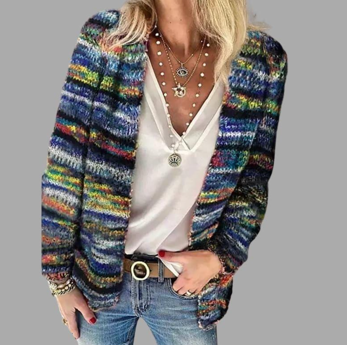 ModeGeist | Leichte Mehrfarbige Strickjacke