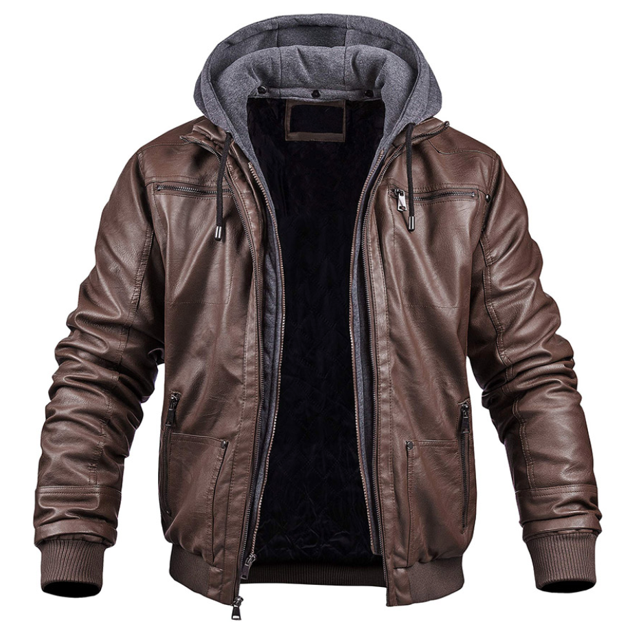 Herren Lederbomberjacke mit Kapuze