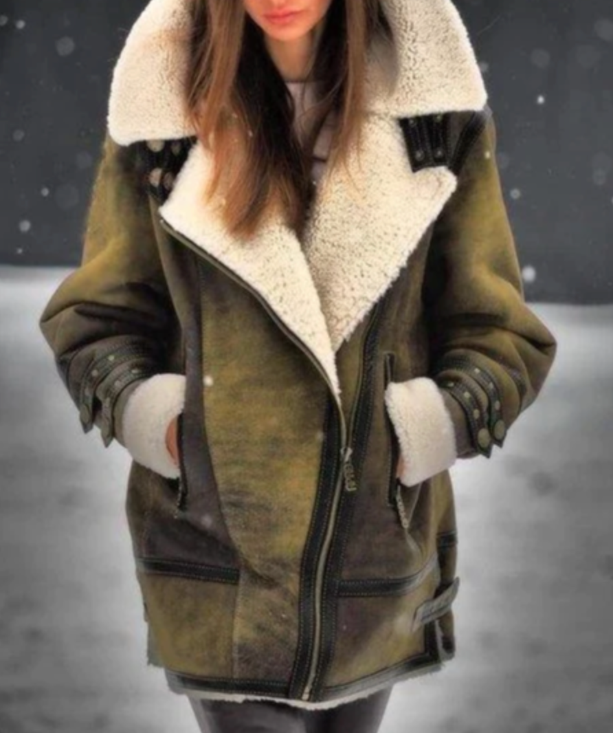 ModeGeist | Gepolsterte Jacke Aus Kunstleder mit Warmer Plüschfutter