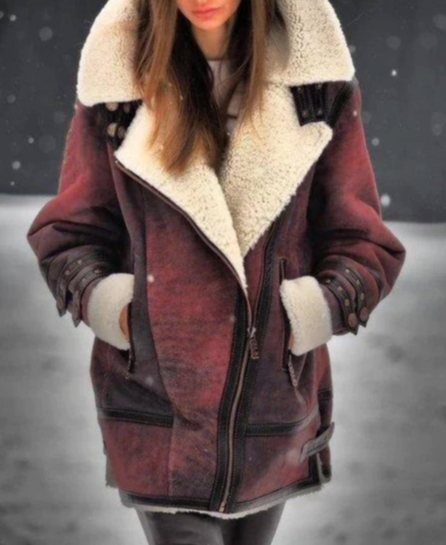 ModeGeist | Gepolsterte Jacke Aus Kunstleder mit Warmer Plüschfutter