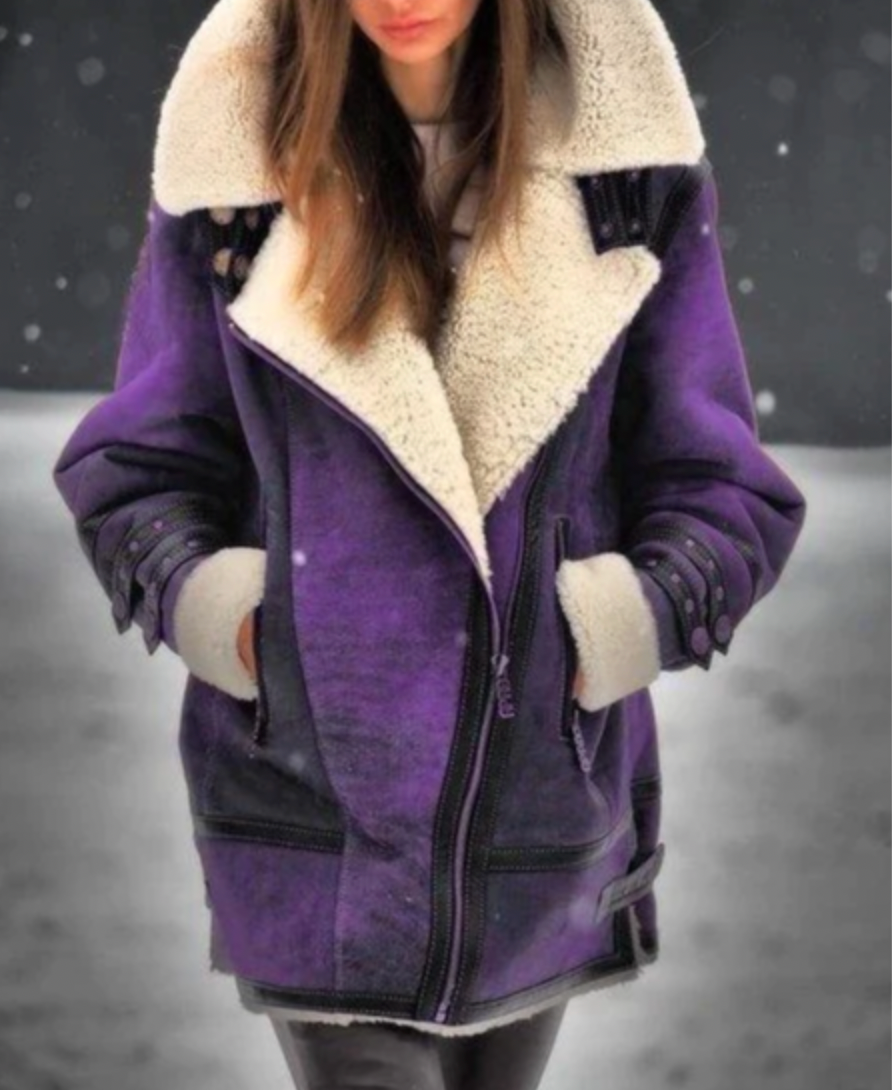 ModeGeist | Gepolsterte Jacke Aus Kunstleder mit Warmer Plüschfutter