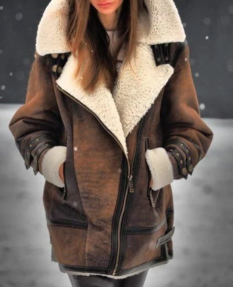 ModeGeist | Gepolsterte Jacke Aus Kunstleder mit Warmer Plüschfutter