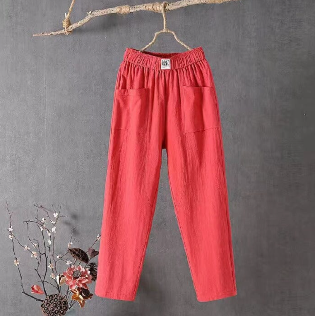 Damen Leinenhose mit Taschen, lässiger Schnitt