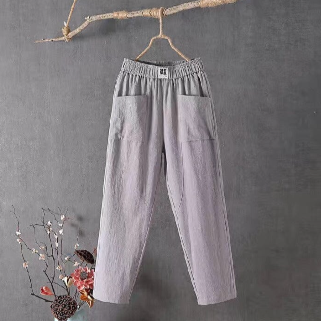 Damen Leinenhose mit Taschen, lässiger Schnitt