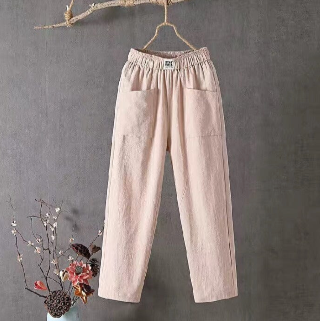 Damen Leinenhose mit Taschen, lässiger Schnitt