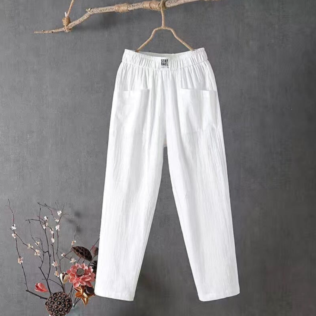 Damen Leinenhose mit Taschen, lässiger Schnitt