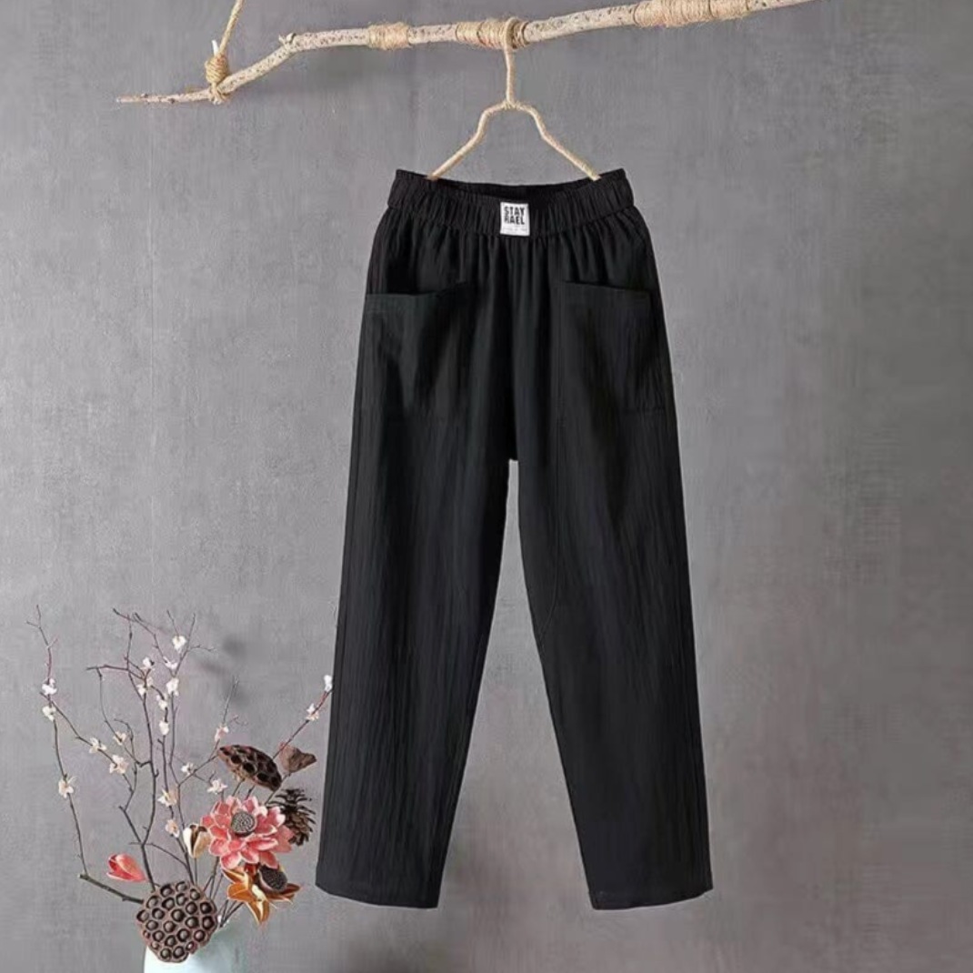 Damen Leinenhose mit Taschen, lässiger Schnitt