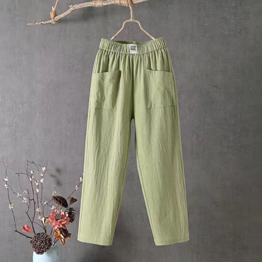 Damen Leinenhose mit Taschen, lässiger Schnitt
