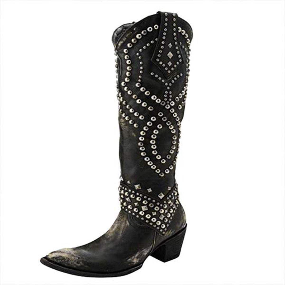 JOAN – Edle Stiefel mit angesagten Nieten in Metallic-Optik und elegantem hohen Absatz