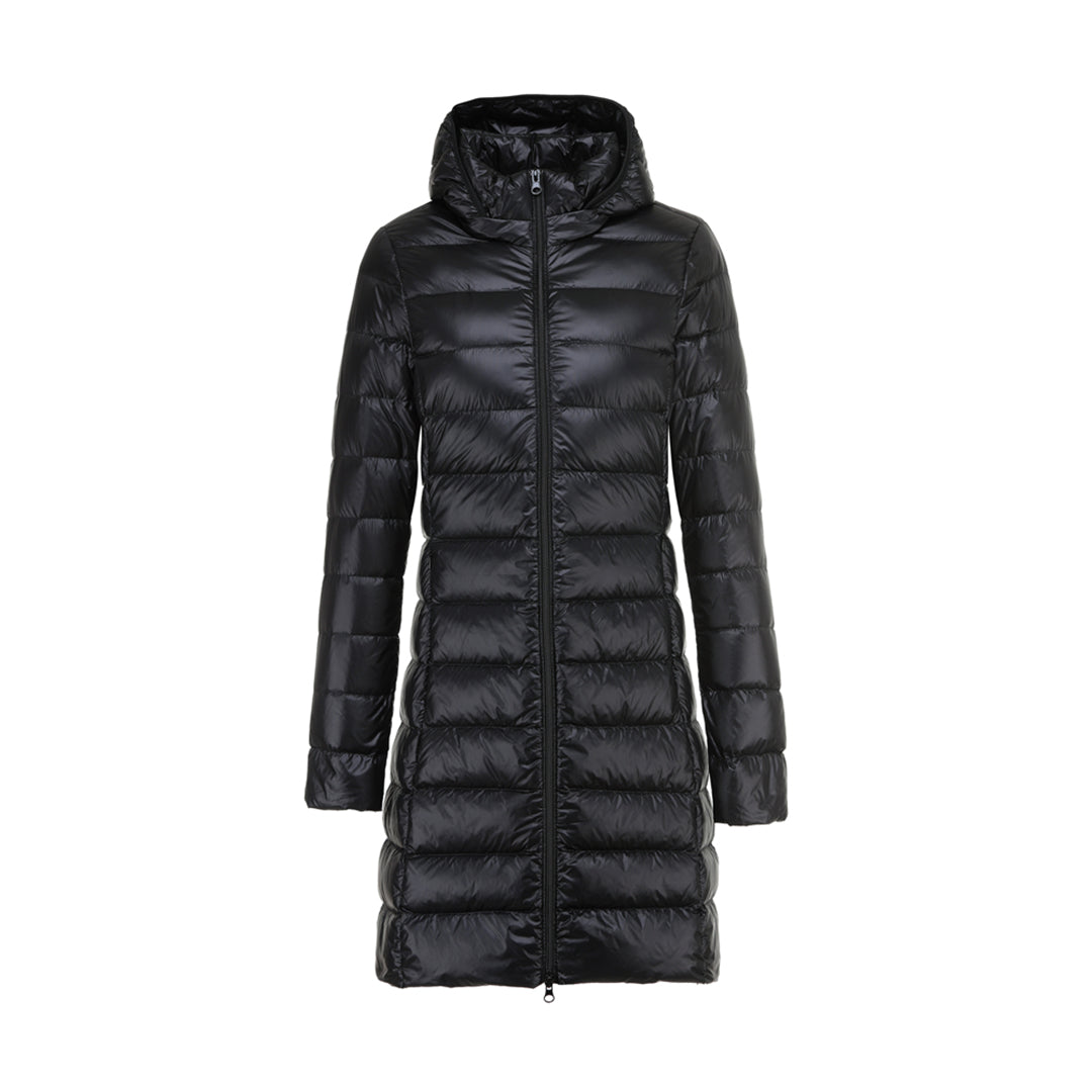 ModeGeist | Steppjacke mit Kapuze für Damen - Lang